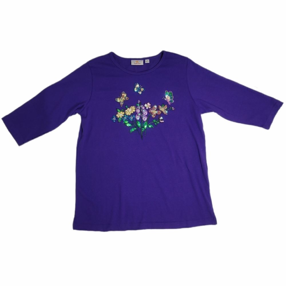 QUACKER FACTORY shirt purple sequined butterfly floral M
